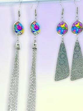 Grateful Dead Inspired Yellow Steal Your Face Tassel Earrings